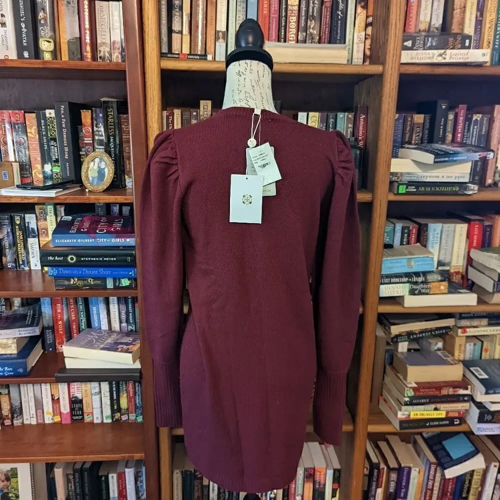 WAYF maroon puff sleeve sweater dress sz xs nwt - Picture 2 of 6